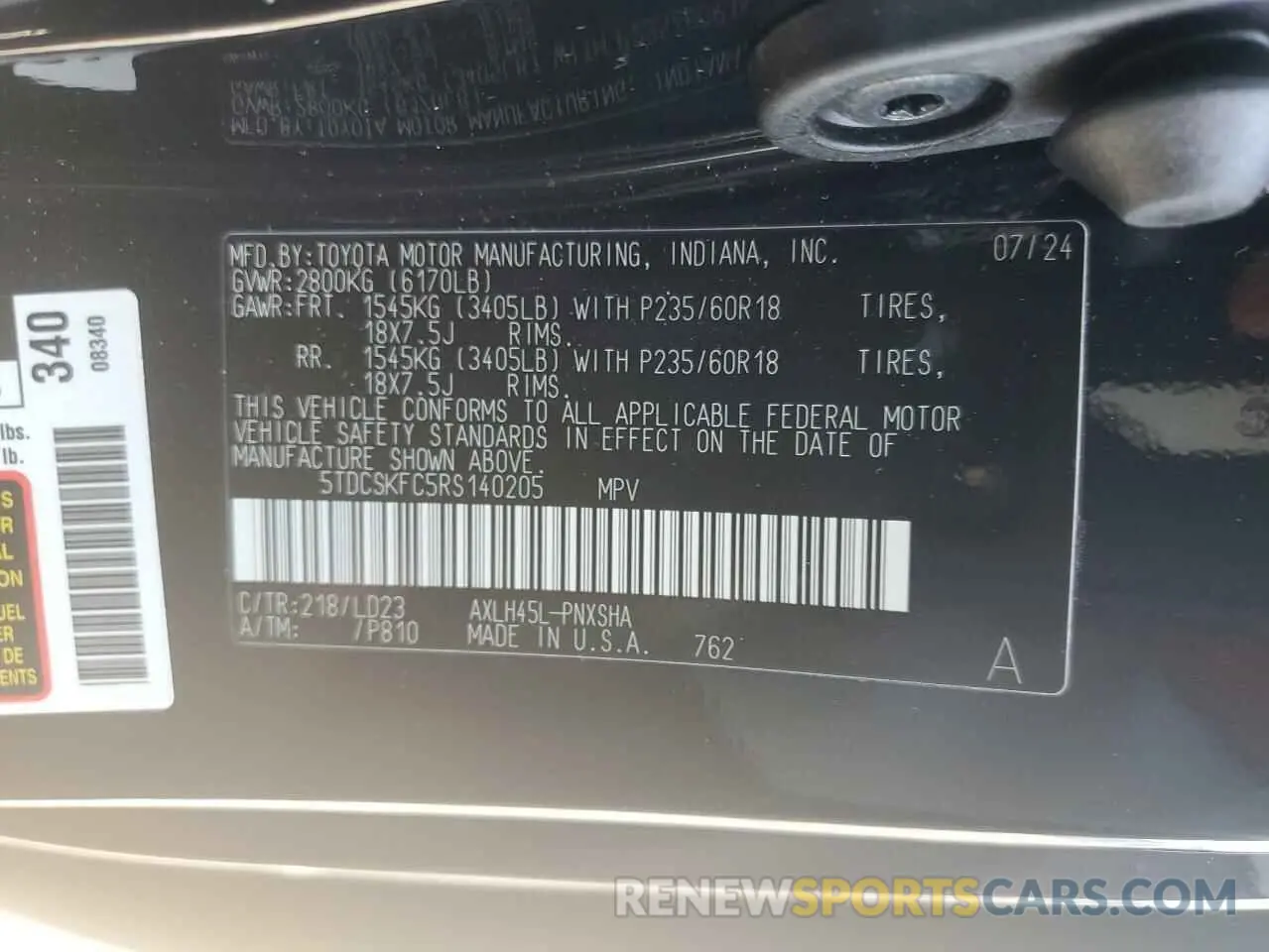 13 Photograph of a damaged car 5TDCSKFC5RS140205 TOYOTA SIENNA 2024