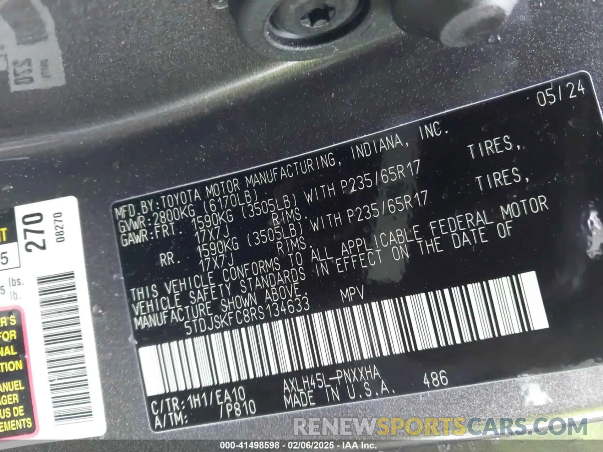 9 Photograph of a damaged car 5TDJSKFC8RS134633 TOYOTA SIENNA 2024