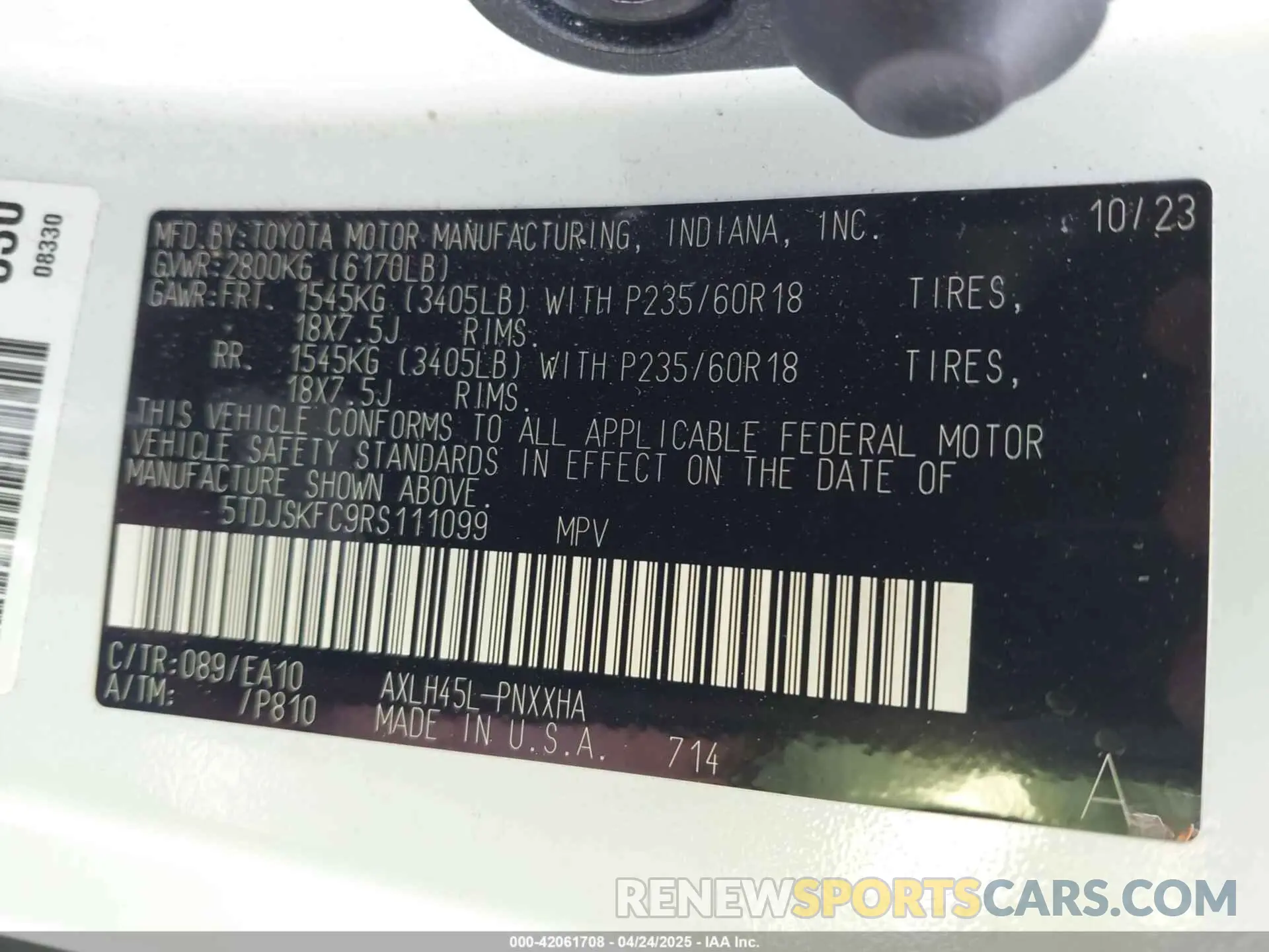 9 Photograph of a damaged car 5TDJSKFC9RS111099 TOYOTA SIENNA 2024