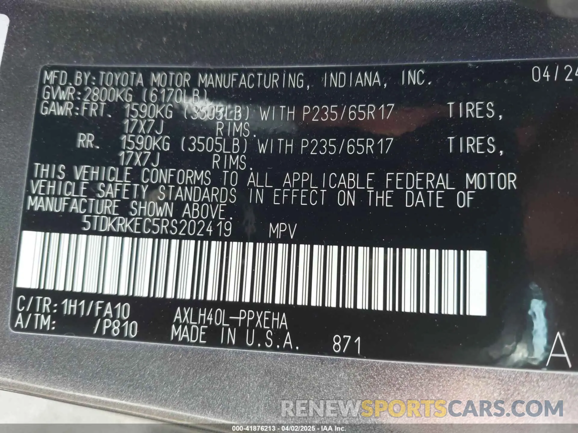 9 Photograph of a damaged car 5TDKRKEC5RS202419 TOYOTA SIENNA 2024