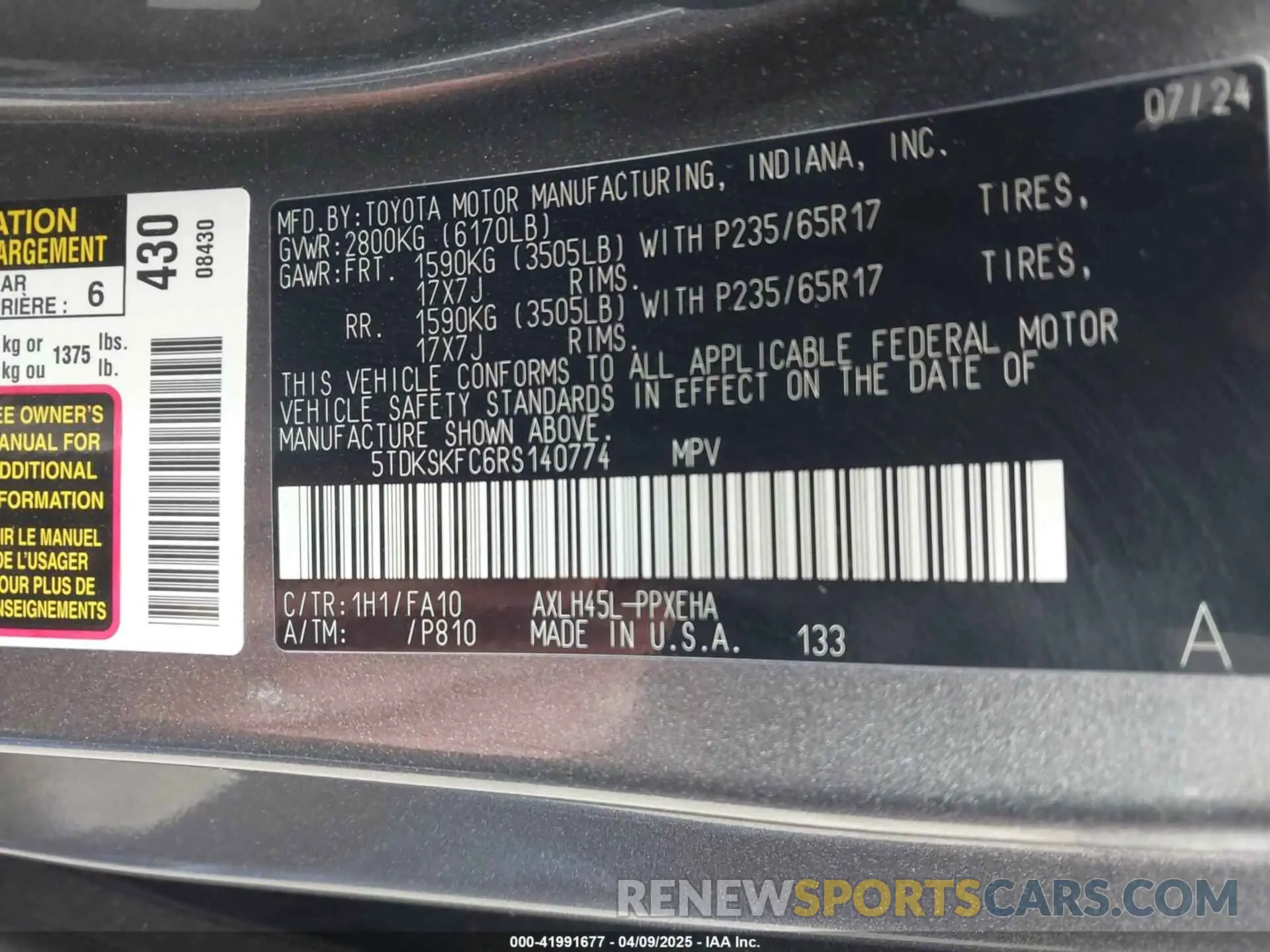 9 Photograph of a damaged car 5TDKSKFC6RS140774 TOYOTA SIENNA 2024