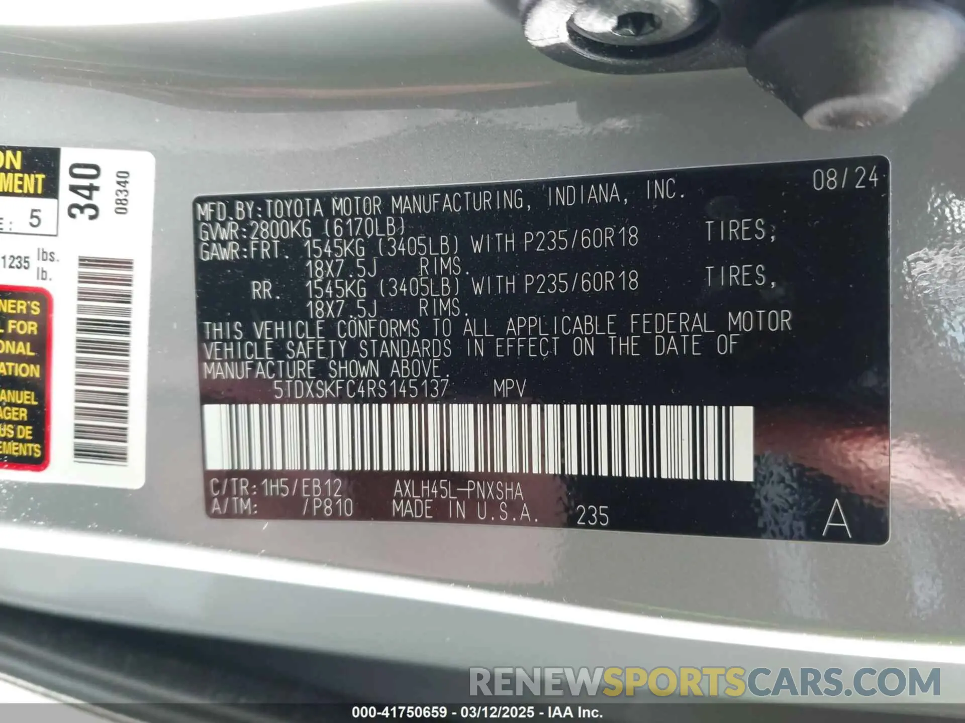 9 Photograph of a damaged car 5TDXSKFC4RS145137 TOYOTA SIENNA 2024