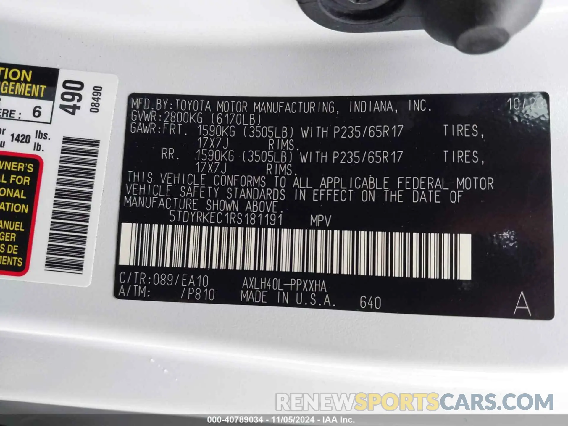 9 Photograph of a damaged car 5TDYRKEC1RS181191 TOYOTA SIENNA 2024