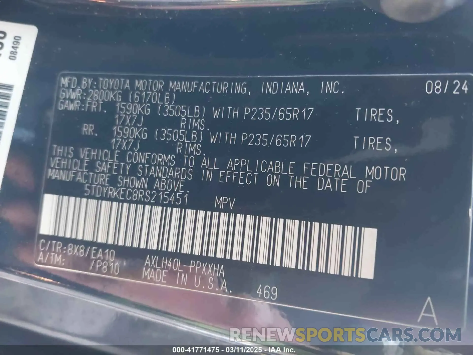 9 Photograph of a damaged car 5TDYRKEC8RS215451 TOYOTA SIENNA 2024
