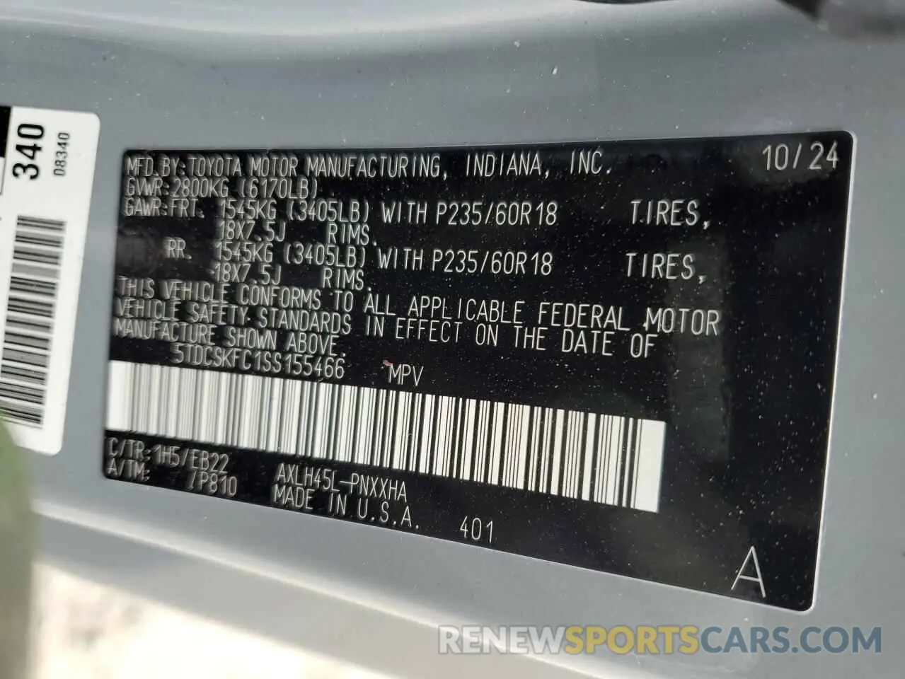 15 Photograph of a damaged car 5TDCSKFC1SS155466 TOYOTA SIENNA 2025