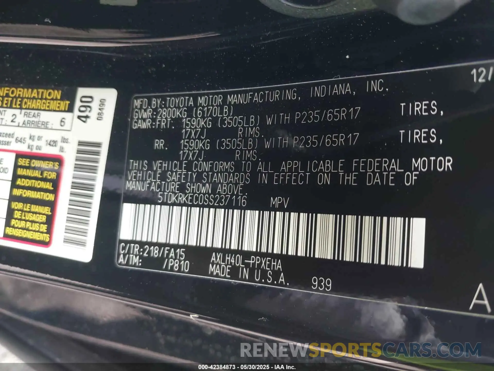 9 Photograph of a damaged car 5TDKRKEC0SS237116 TOYOTA SIENNA 2025