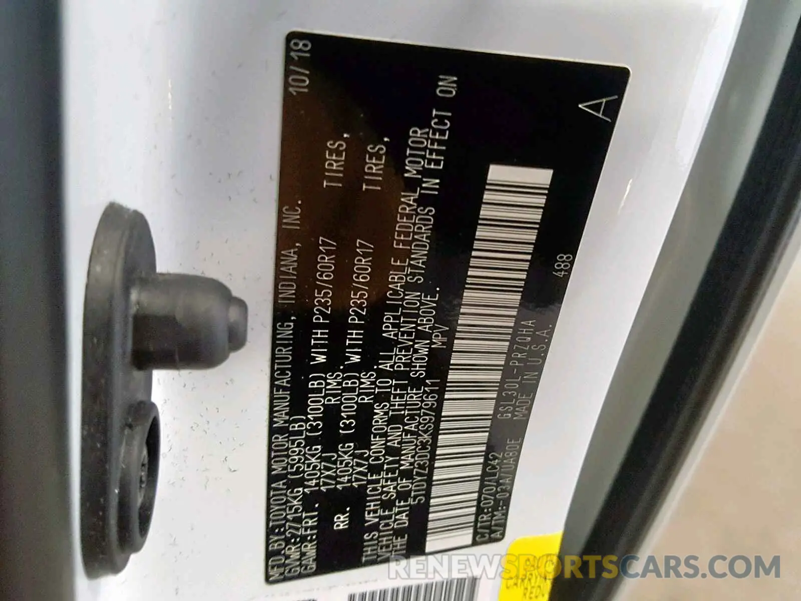 10 Photograph of a damaged car 5TDYZ3DC3KS979611 TOYOTA SIENNA LIM 2019