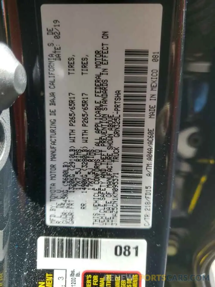 14 Photograph of a damaged car 3TMAZ5CN1KM095571 TOYOTA TACOMA 2019