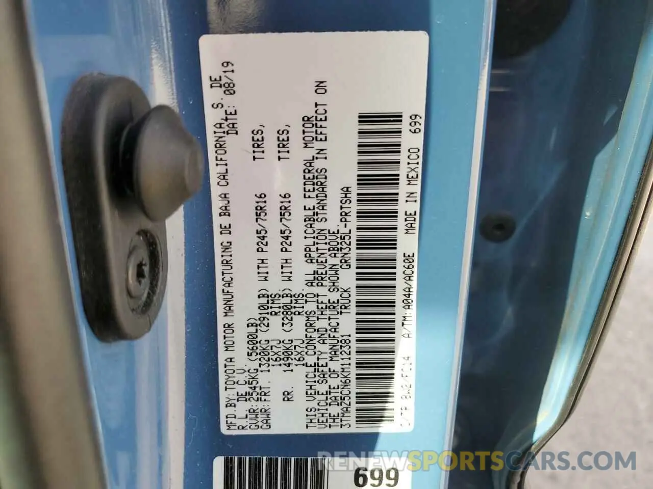 13 Photograph of a damaged car 3TMAZ5CN6KM112381 TOYOTA TACOMA 2019