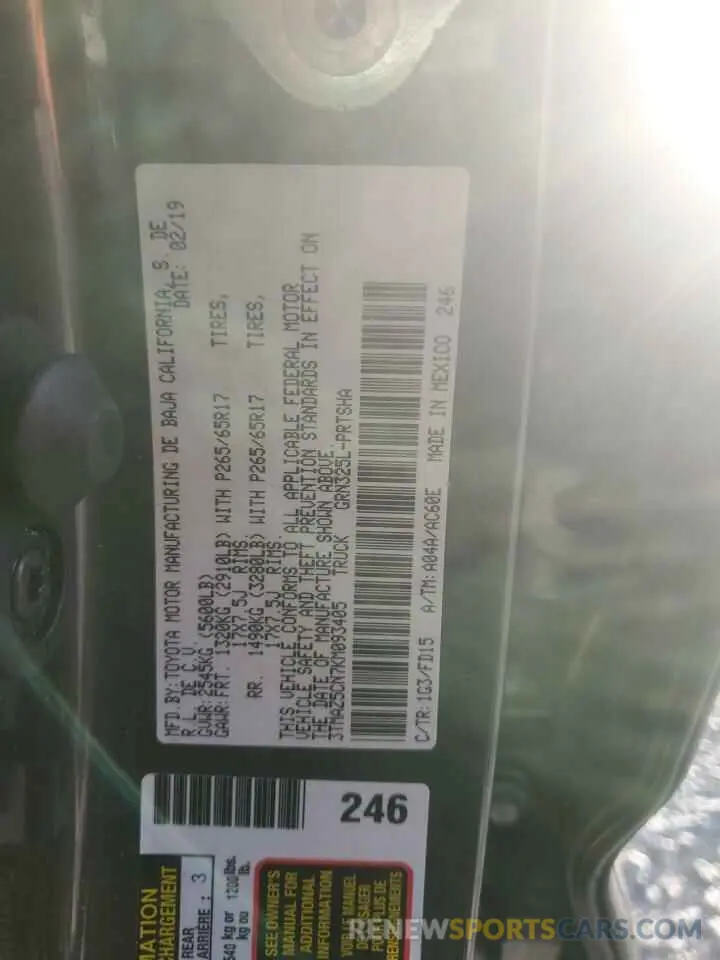 12 Photograph of a damaged car 3TMAZ5CN7KM093405 TOYOTA TACOMA 2019