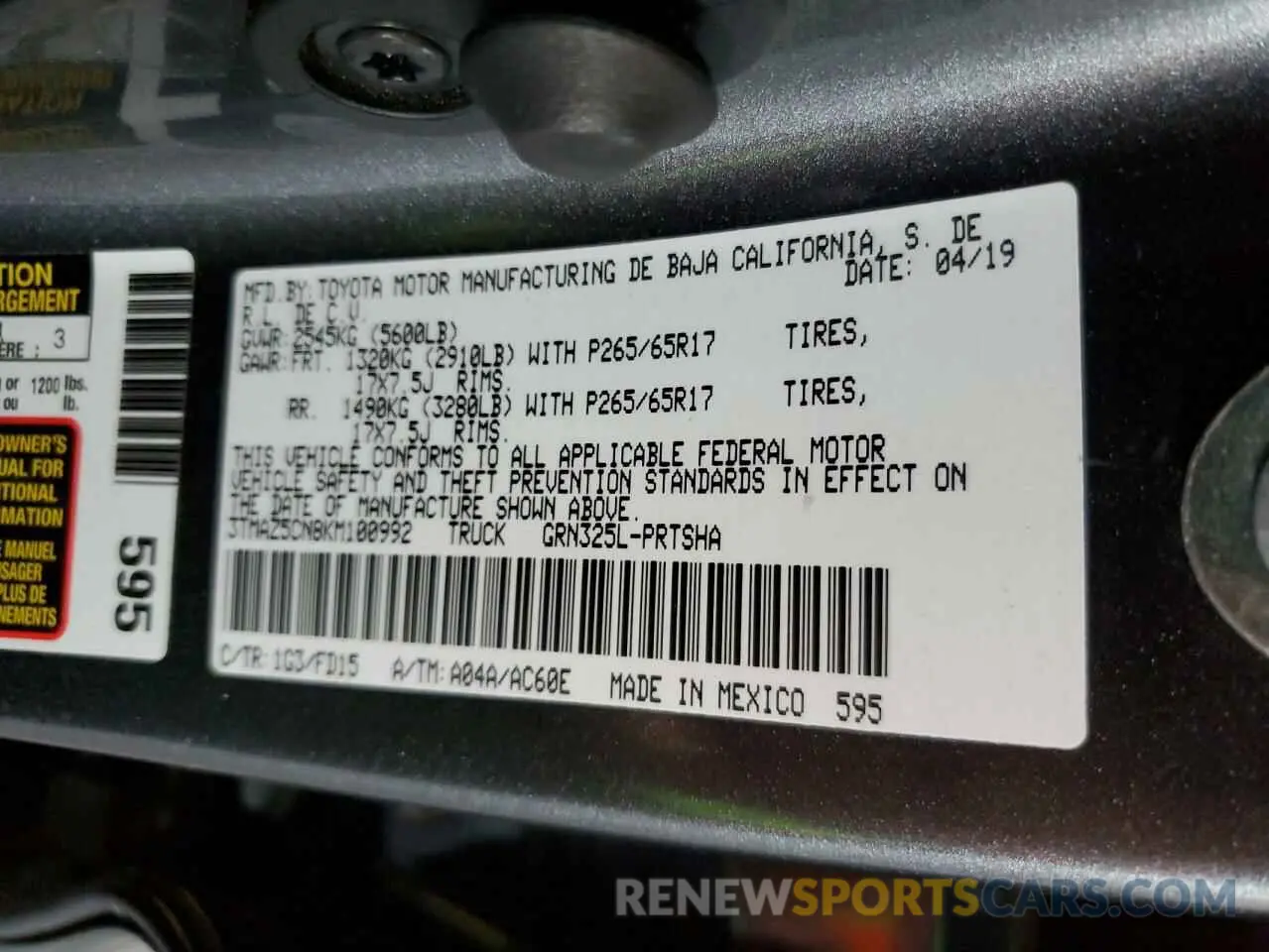 12 Photograph of a damaged car 3TMAZ5CN8KM100992 TOYOTA TACOMA 2019