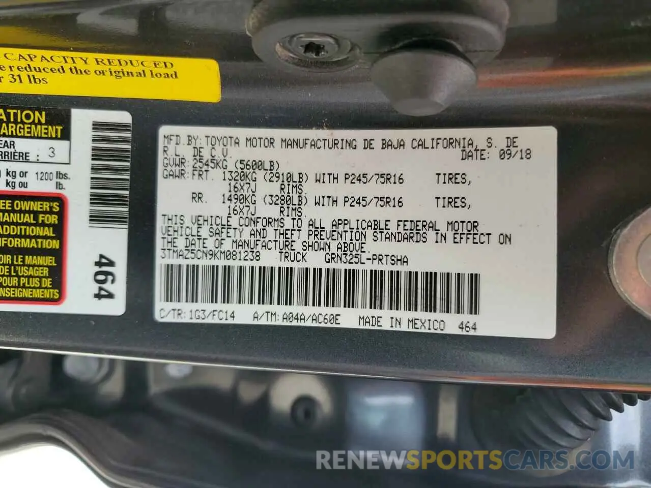 12 Photograph of a damaged car 3TMAZ5CN9KM081238 TOYOTA TACOMA 2019