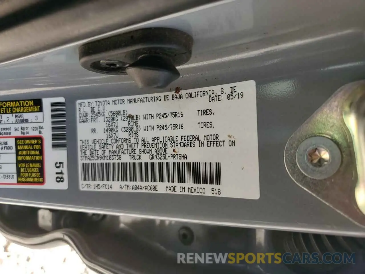 12 Photograph of a damaged car 3TMAZ5CN9KM103738 TOYOTA TACOMA 2019