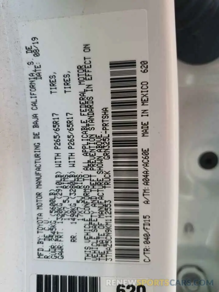 13 Photograph of a damaged car 3TMAZ5CN9KM112553 TOYOTA TACOMA 2019