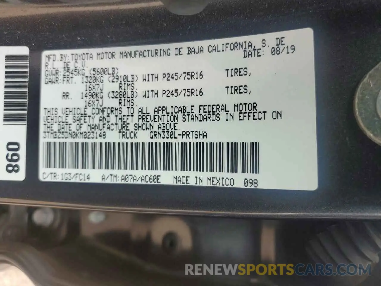 12 Photograph of a damaged car 3TMBZ5DN0KM023148 TOYOTA TACOMA 2019