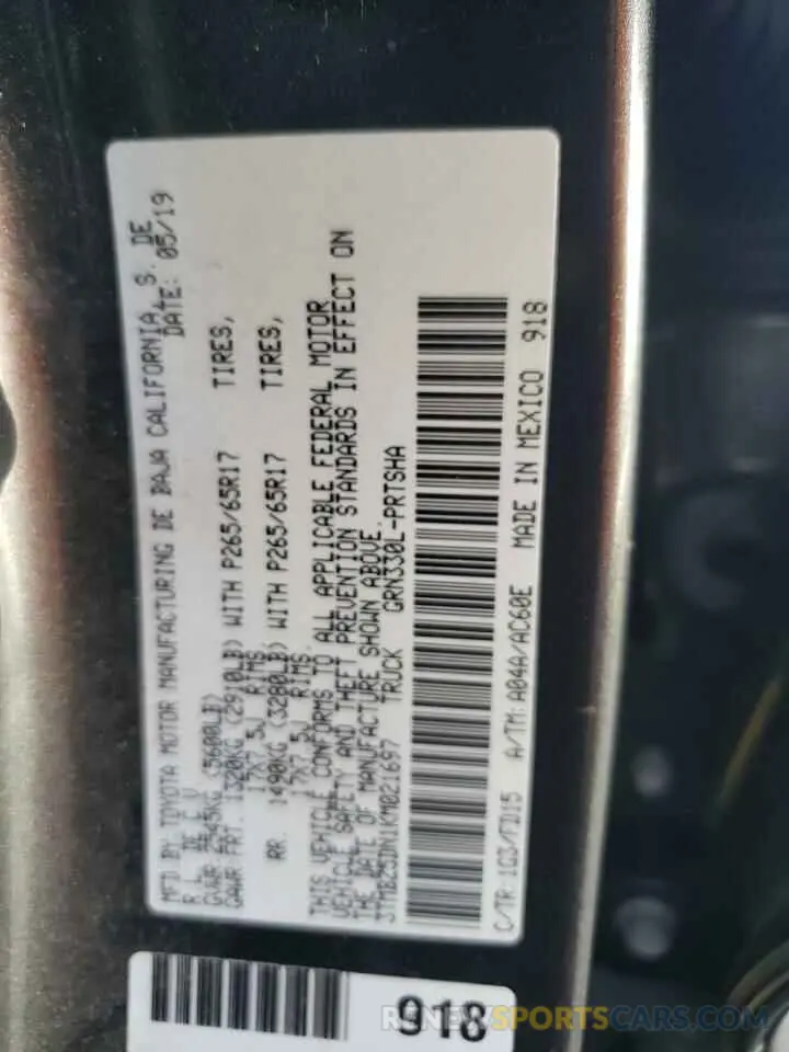 13 Photograph of a damaged car 3TMBZ5DN1KM021697 TOYOTA TACOMA 2019