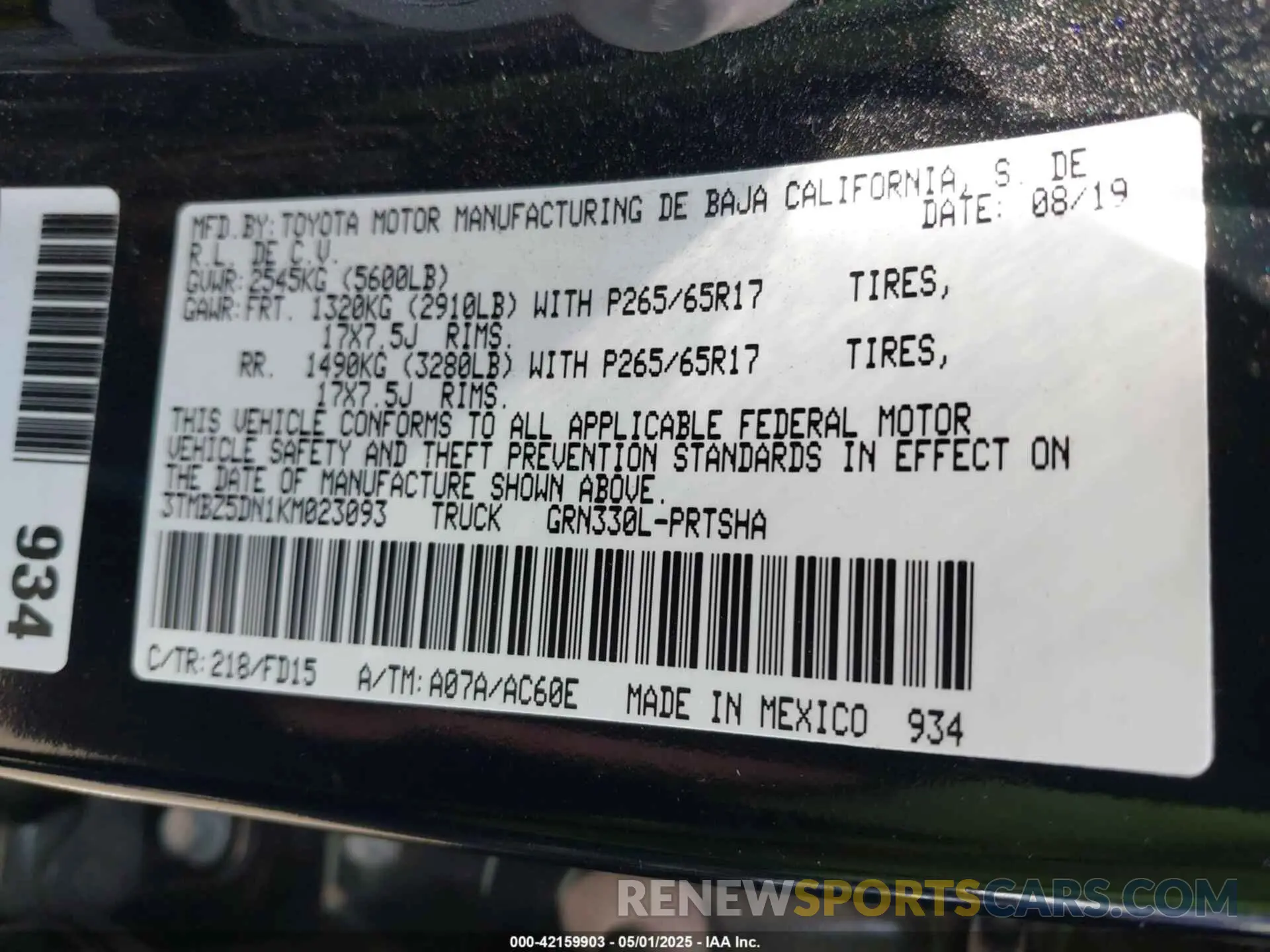 9 Photograph of a damaged car 3TMBZ5DN1KM023093 TOYOTA TACOMA 2019