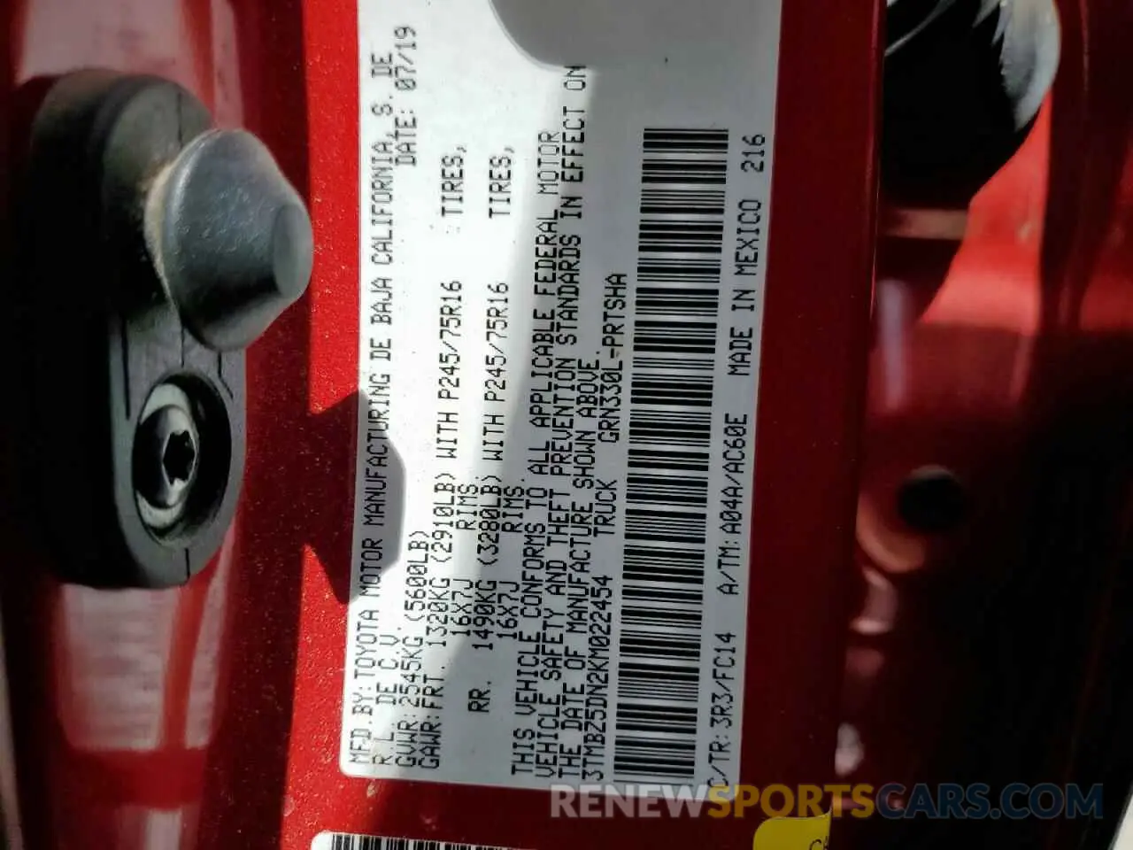 13 Photograph of a damaged car 3TMBZ5DN2KM022454 TOYOTA TACOMA 2019