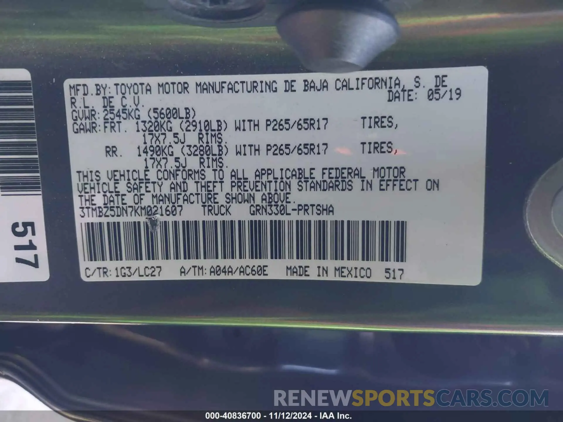 9 Photograph of a damaged car 3TMBZ5DN7KM021607 TOYOTA TACOMA 2019