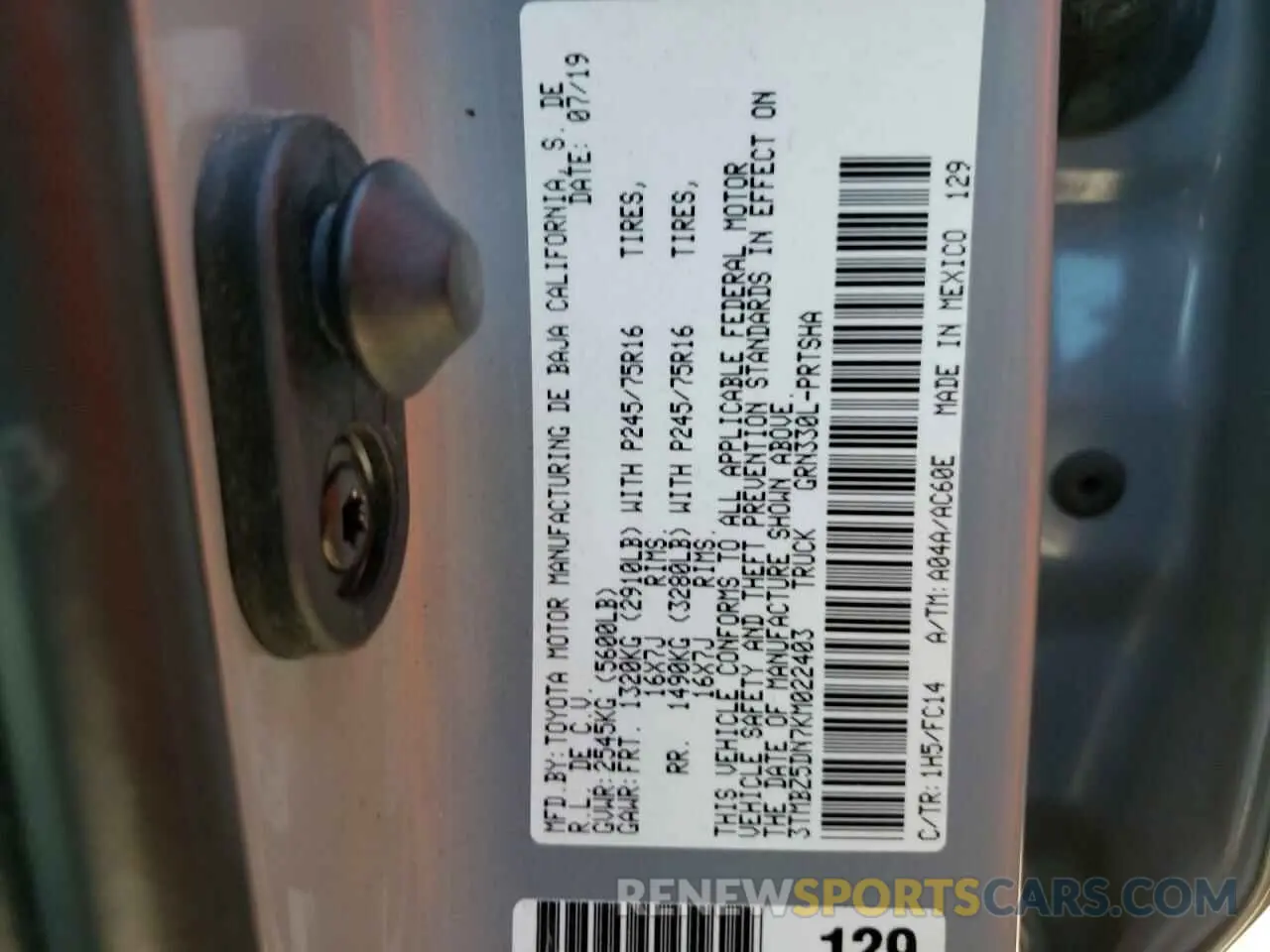 13 Photograph of a damaged car 3TMBZ5DN7KM022403 TOYOTA TACOMA 2019