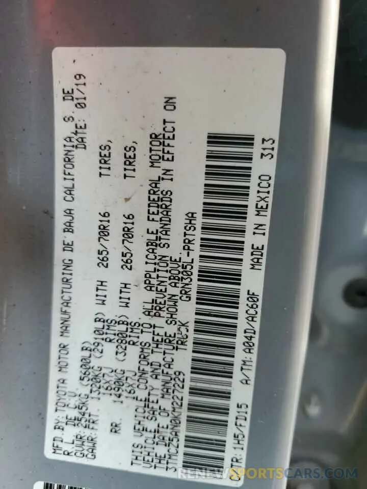 12 Photograph of a damaged car 3TMCZ5AN0KM227229 TOYOTA TACOMA 2019