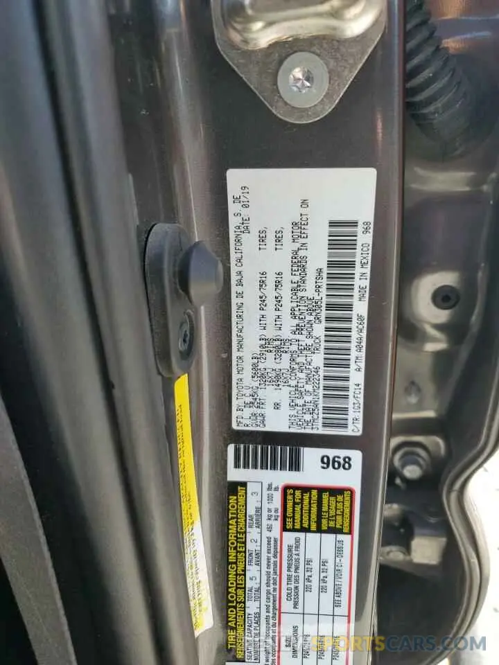 12 Photograph of a damaged car 3TMCZ5AN1KM222346 TOYOTA TACOMA 2019