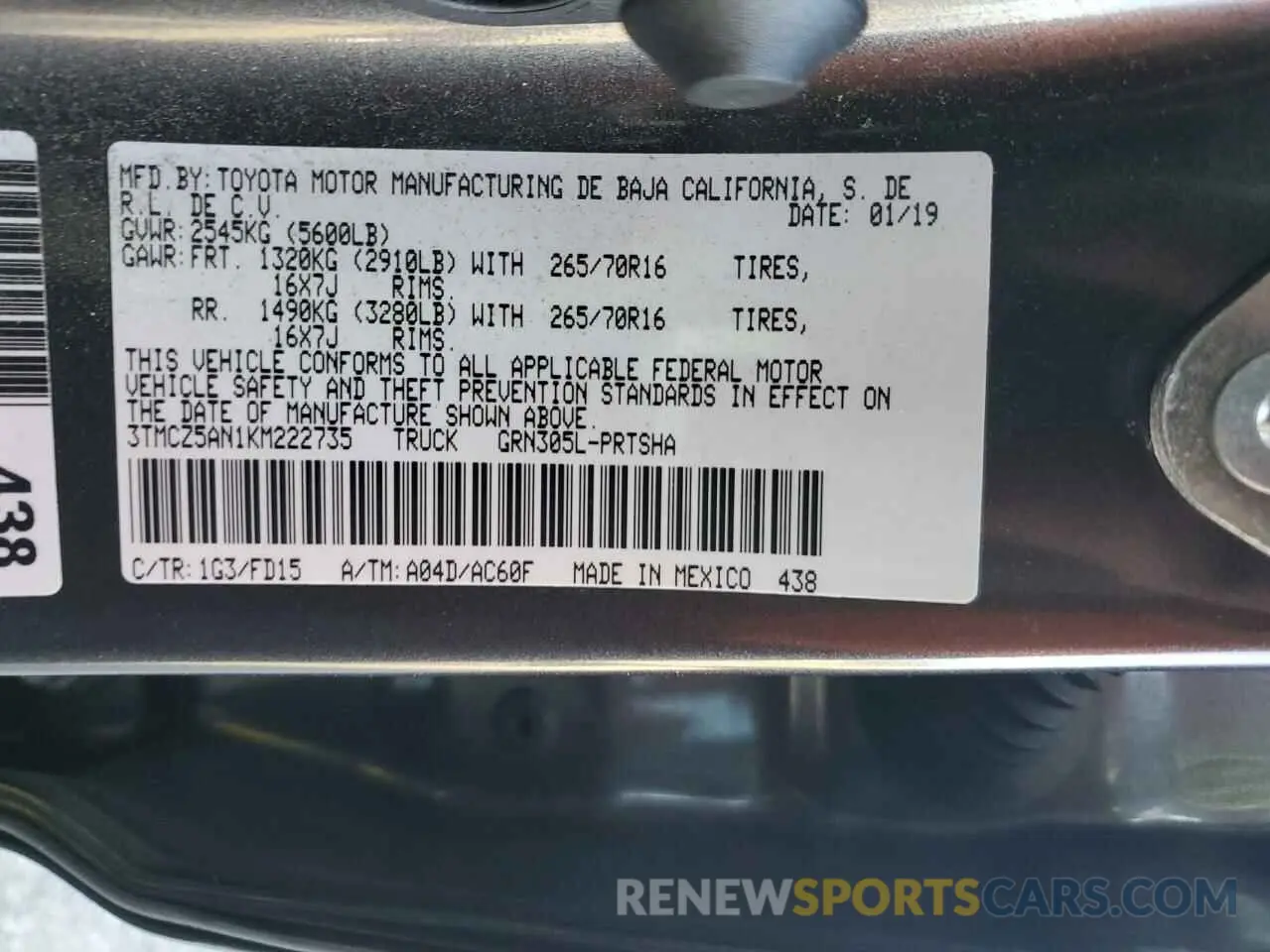 14 Photograph of a damaged car 3TMCZ5AN1KM222735 TOYOTA TACOMA 2019