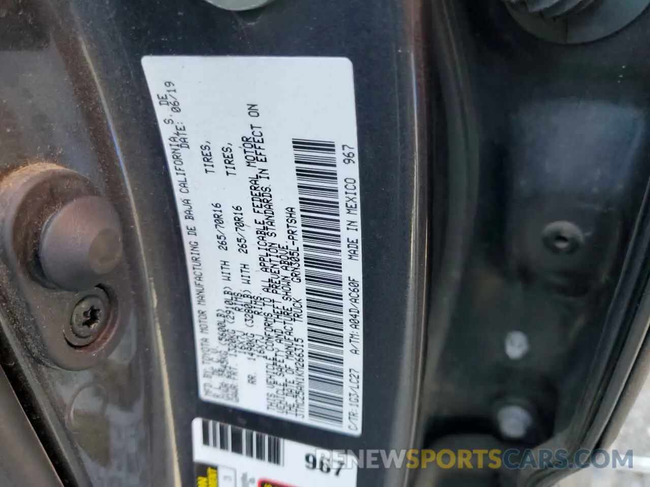 12 Photograph of a damaged car 3TMCZ5AN1KM266315 TOYOTA TACOMA 2019