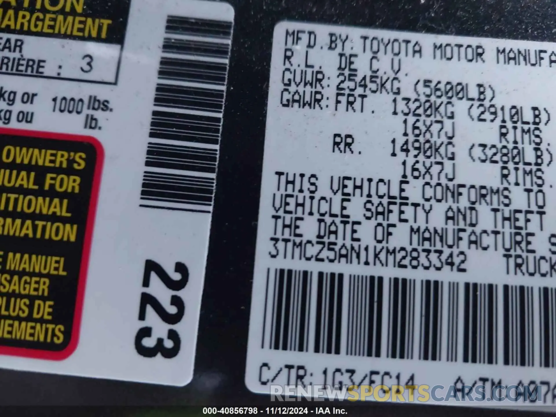 9 Photograph of a damaged car 3TMCZ5AN1KM283342 TOYOTA TACOMA 2019