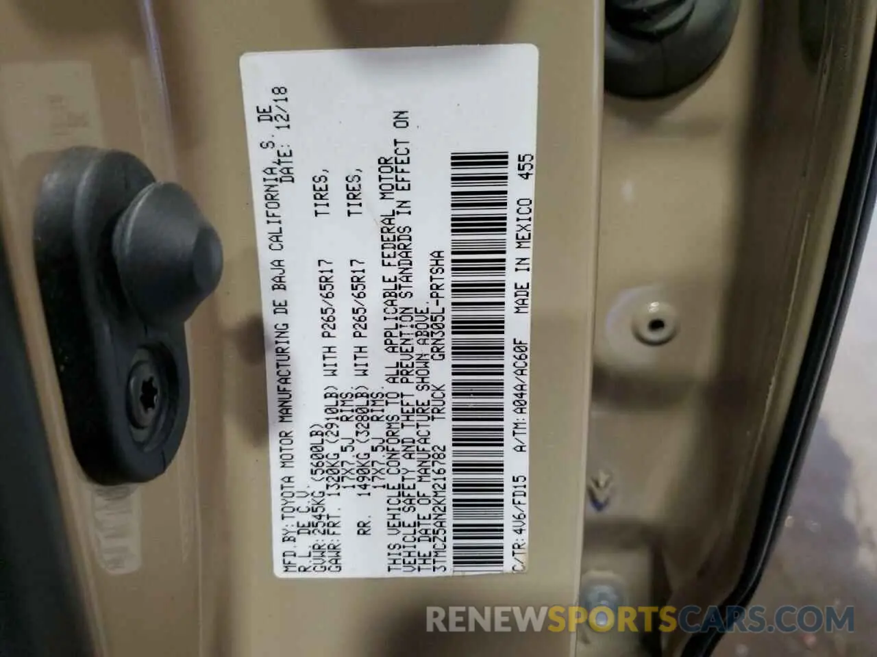 12 Photograph of a damaged car 3TMCZ5AN2KM216782 TOYOTA TACOMA 2019