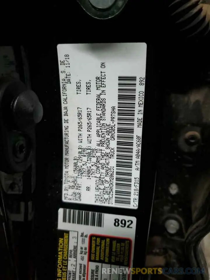 12 Photograph of a damaged car 3TMCZ5AN3KM206231 TOYOTA TACOMA 2019