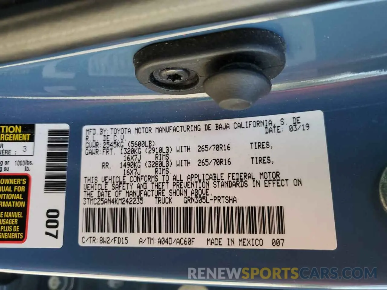12 Photograph of a damaged car 3TMCZ5AN4KM242235 TOYOTA TACOMA 2019