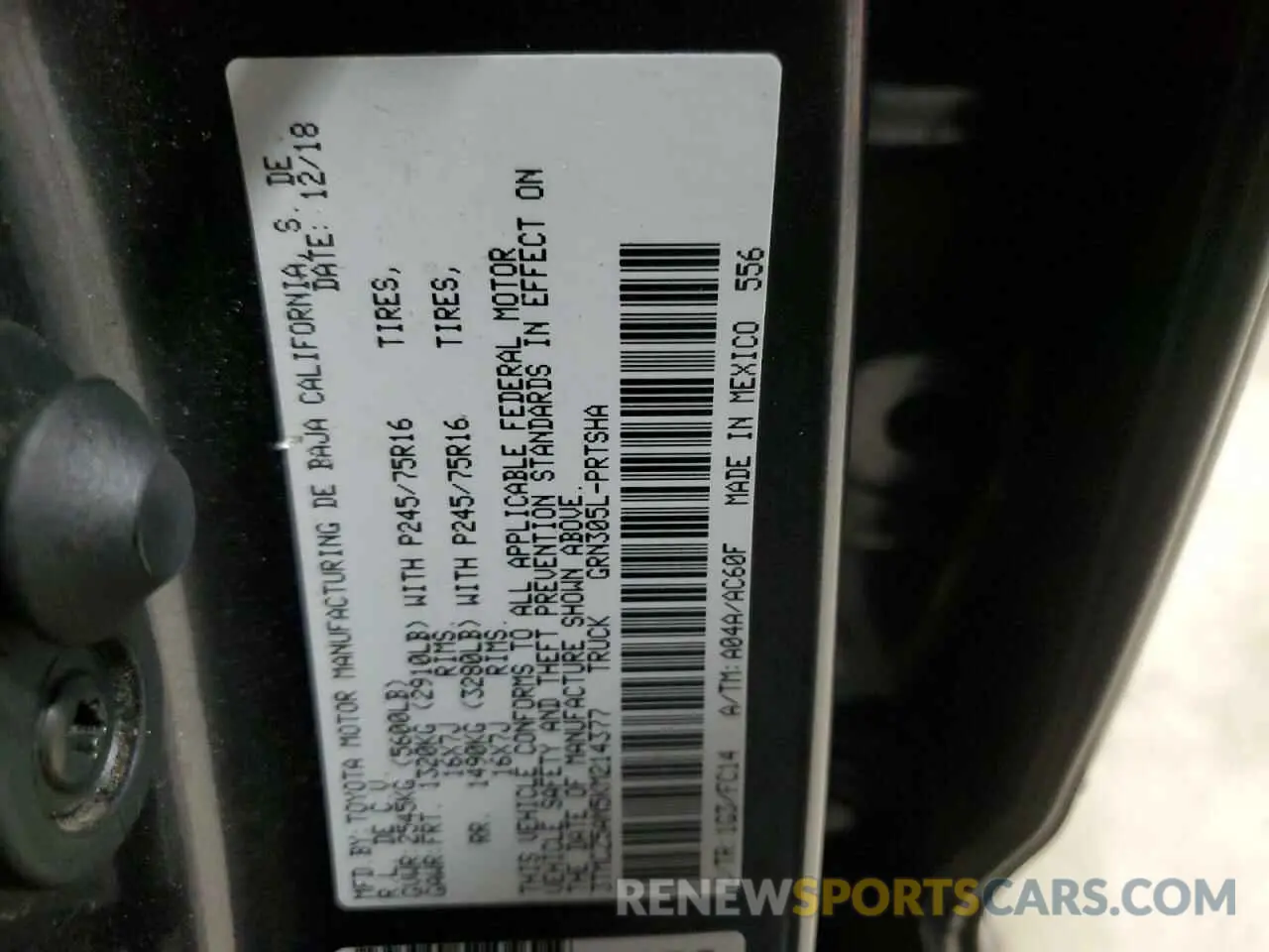 12 Photograph of a damaged car 3TMCZ5AN5KM214377 TOYOTA TACOMA 2019