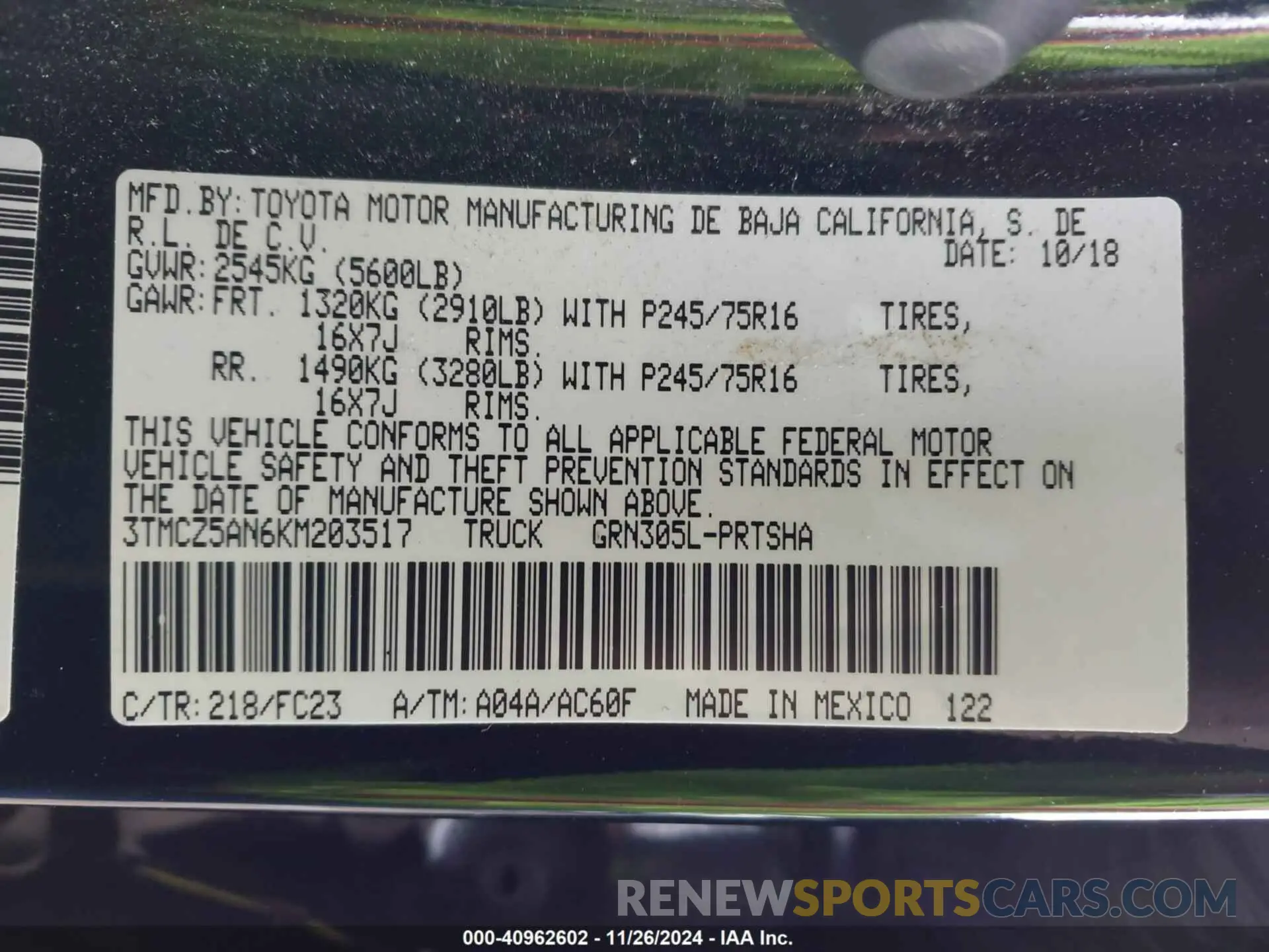 9 Photograph of a damaged car 3TMCZ5AN6KM203517 TOYOTA TACOMA 2019