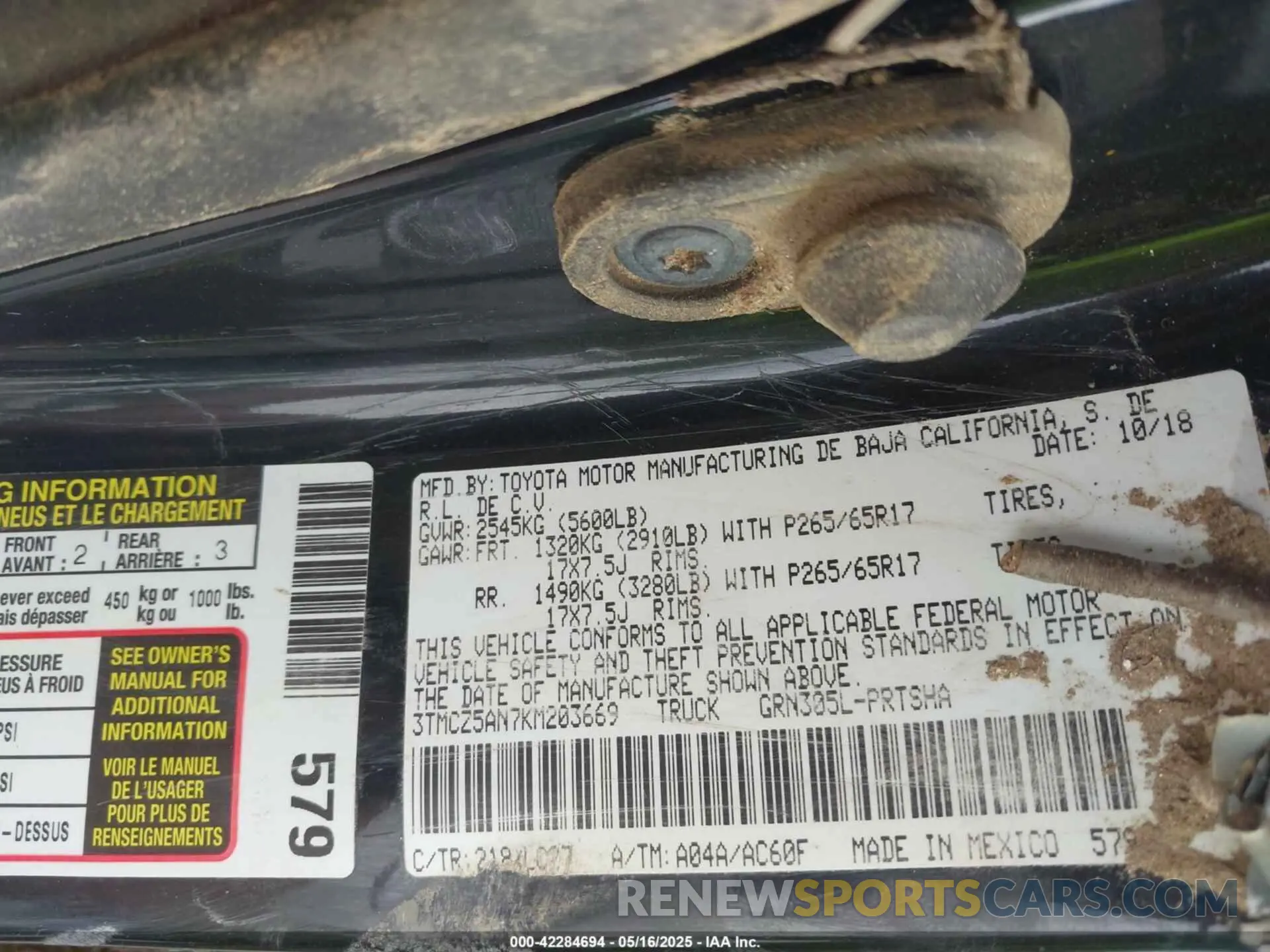 9 Photograph of a damaged car 3TMCZ5AN7KM203669 TOYOTA TACOMA 2019