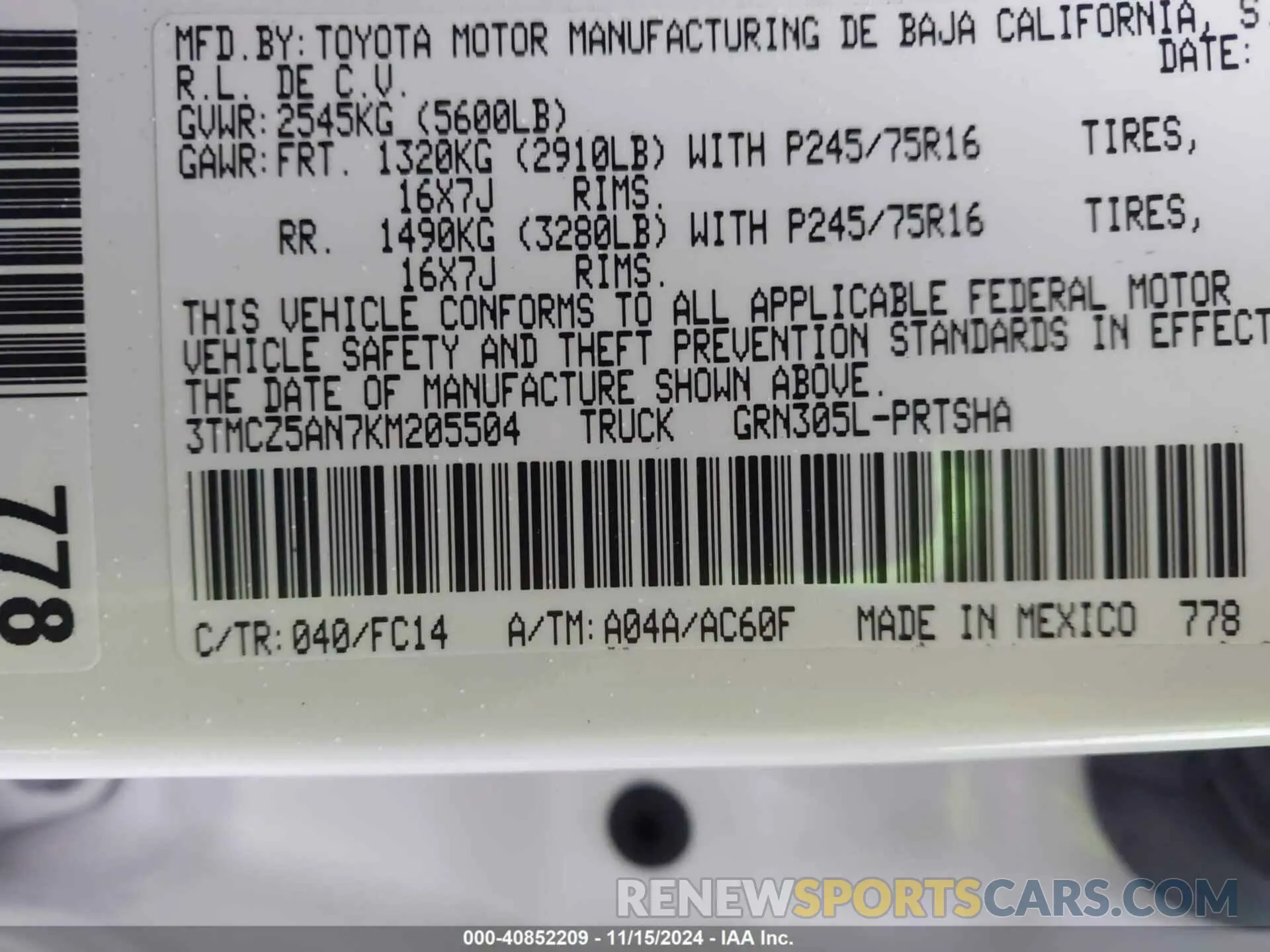 9 Photograph of a damaged car 3TMCZ5AN7KM205504 TOYOTA TACOMA 2019