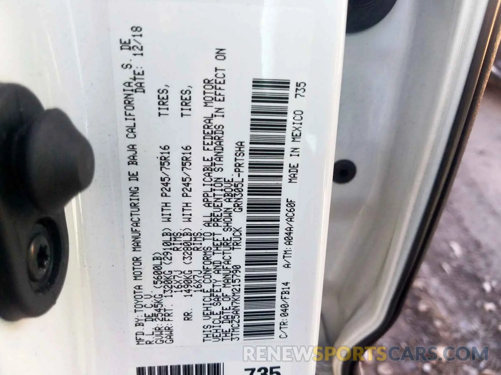 10 Photograph of a damaged car 3TMCZ5AN7KM215790 TOYOTA TACOMA 2019