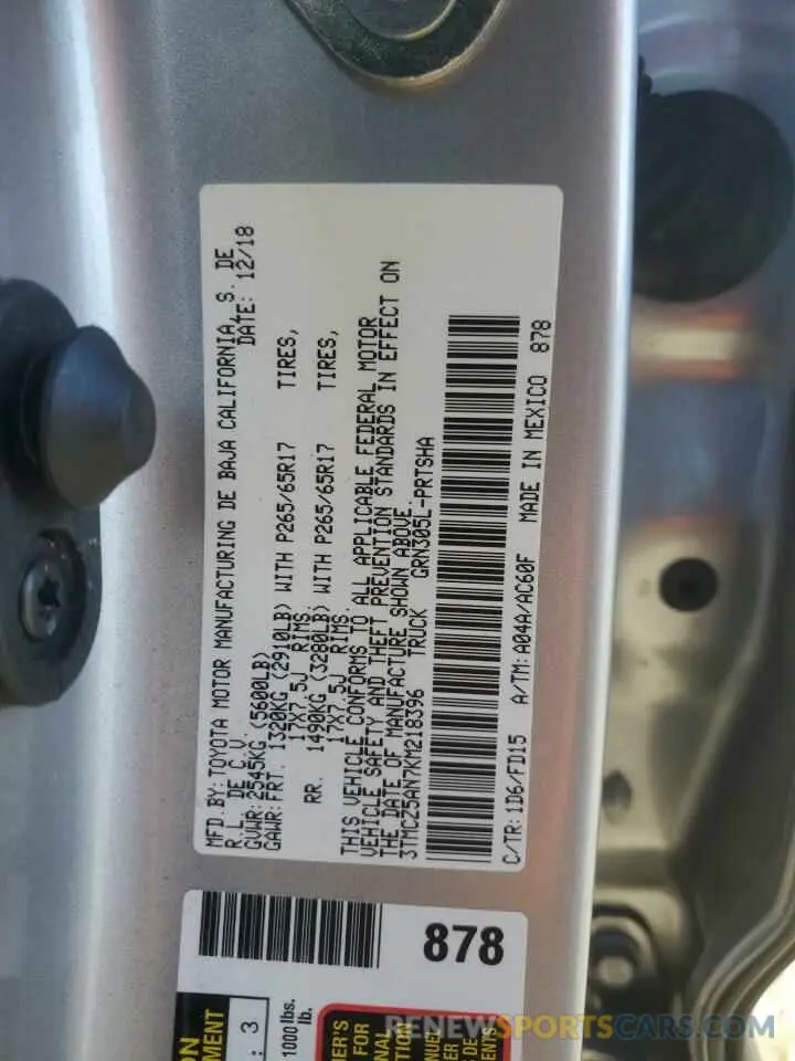 13 Photograph of a damaged car 3TMCZ5AN7KM218396 TOYOTA TACOMA 2019