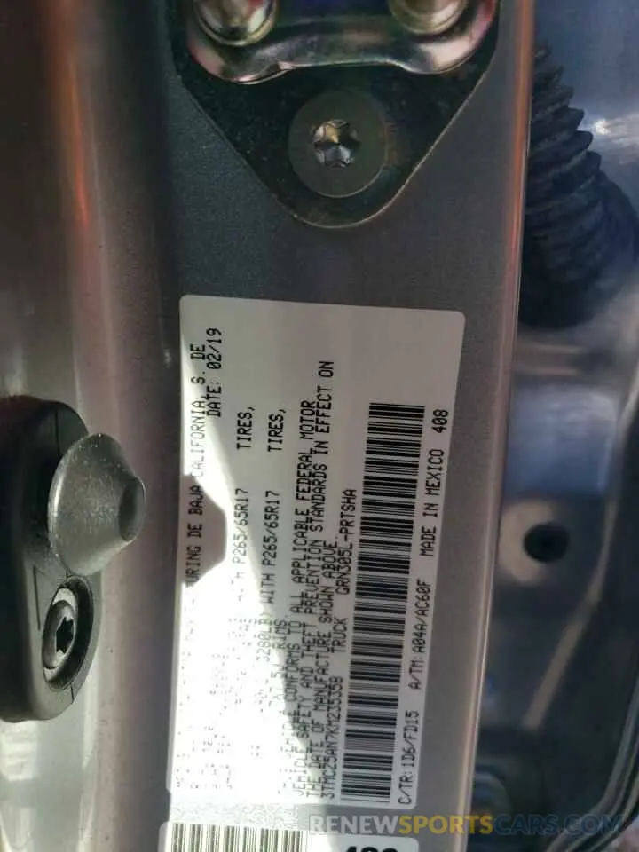 12 Photograph of a damaged car 3TMCZ5AN7KM235358 TOYOTA TACOMA 2019
