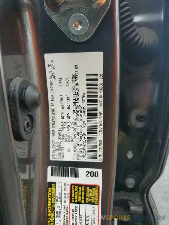 12 Photograph of a damaged car 3TMCZ5AN7KM236400 TOYOTA TACOMA 2019