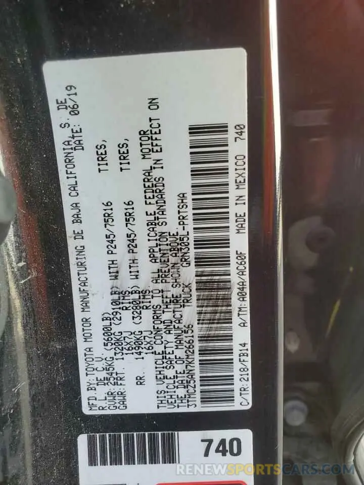 12 Photograph of a damaged car 3TMCZ5AN7KM266156 TOYOTA TACOMA 2019
