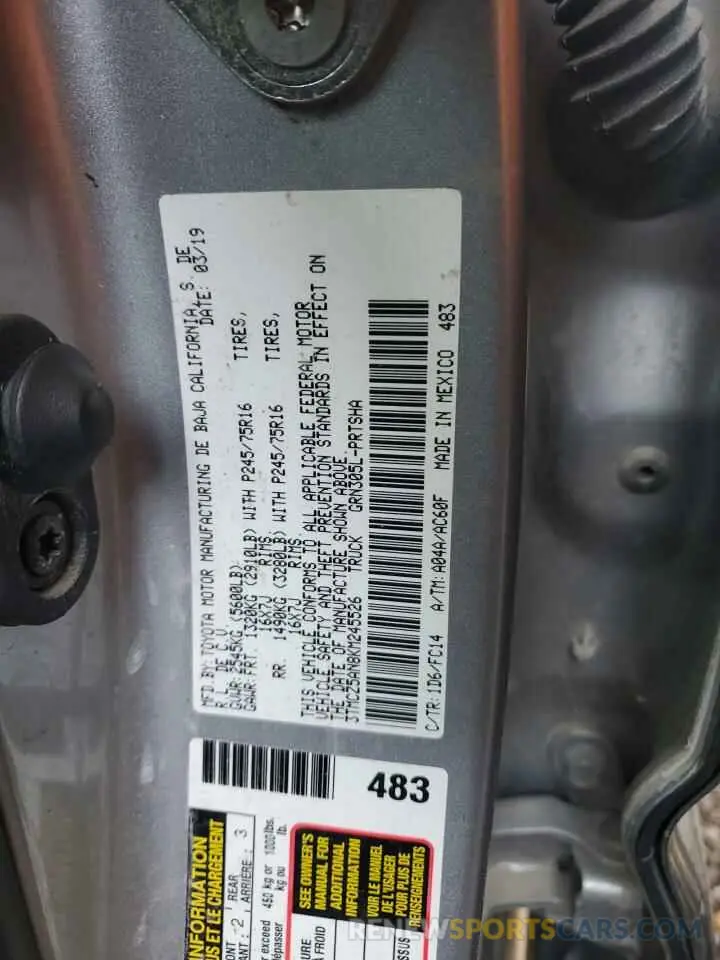 13 Photograph of a damaged car 3TMCZ5AN8KM245526 TOYOTA TACOMA 2019