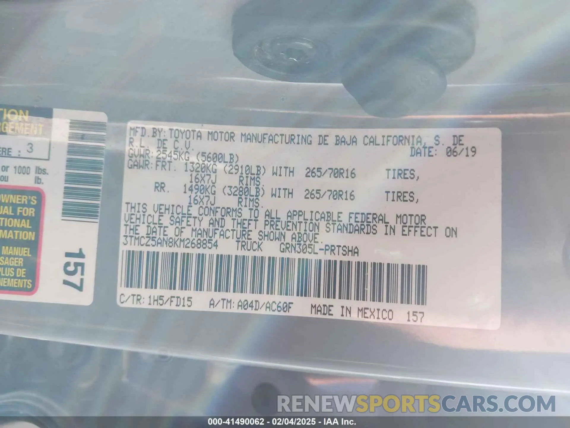 9 Photograph of a damaged car 3TMCZ5AN8KM268854 TOYOTA TACOMA 2019