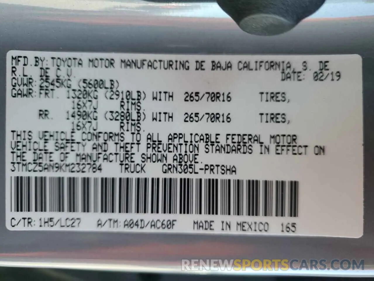 14 Photograph of a damaged car 3TMCZ5AN9KM232784 TOYOTA TACOMA 2019
