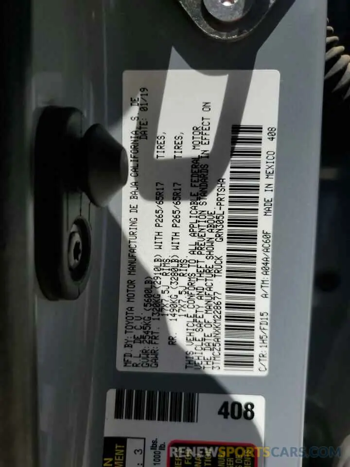 13 Photograph of a damaged car 3TMCZ5ANXKM228677 TOYOTA TACOMA 2019