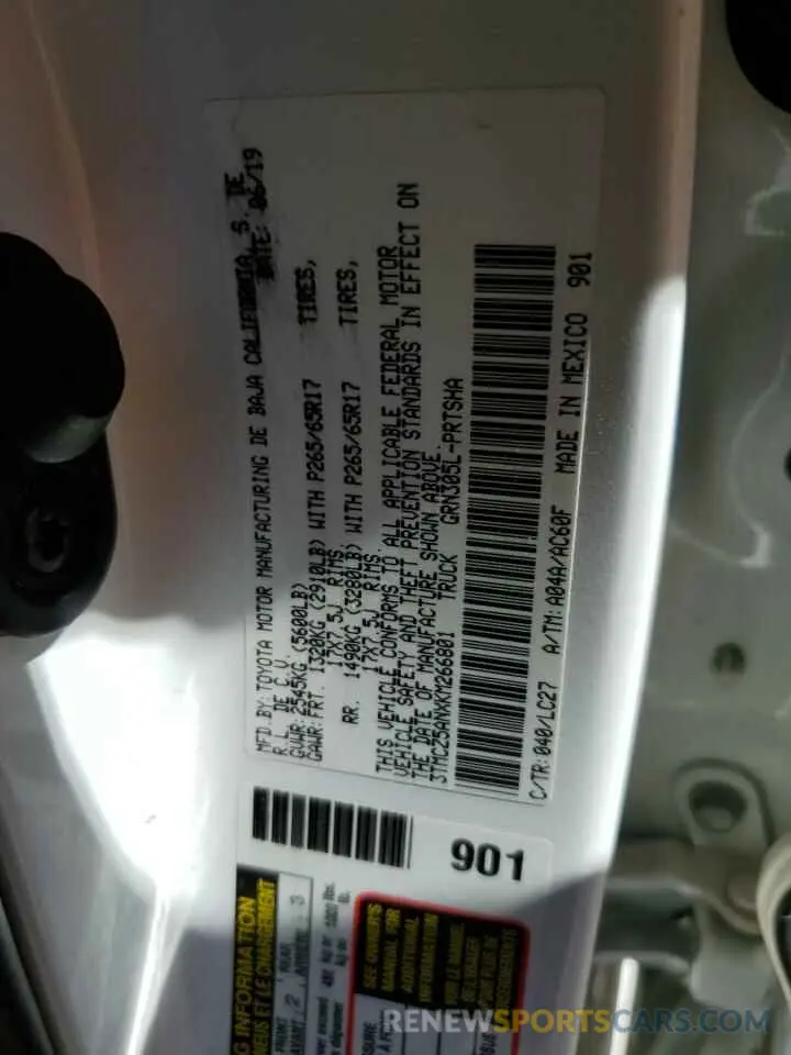 12 Photograph of a damaged car 3TMCZ5ANXKM266801 TOYOTA TACOMA 2019