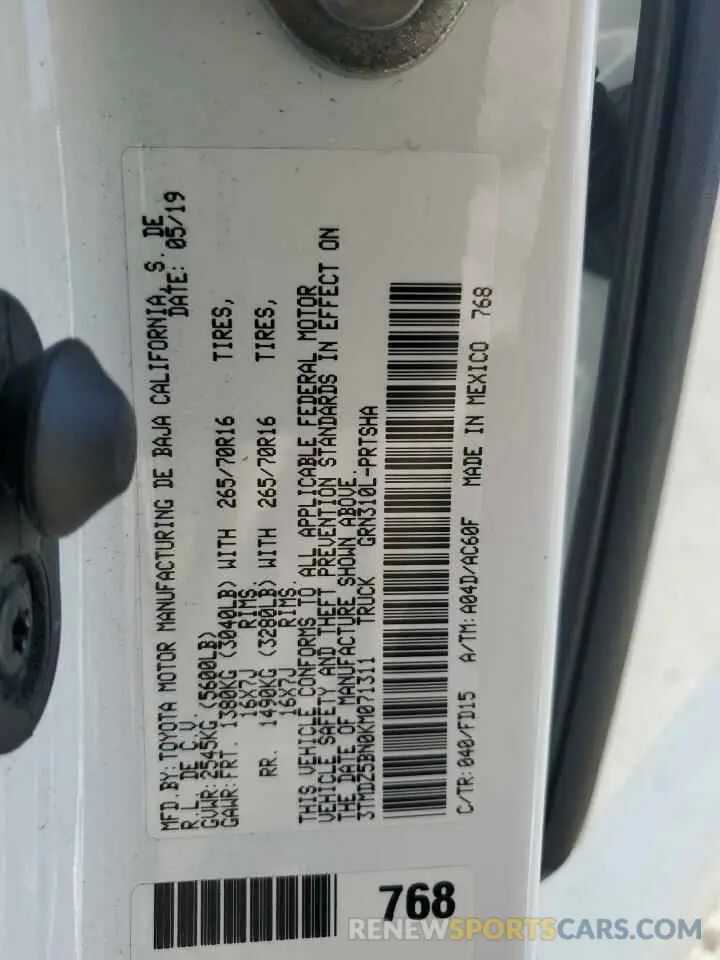 12 Photograph of a damaged car 3TMDZ5BN0KM071311 TOYOTA TACOMA 2019