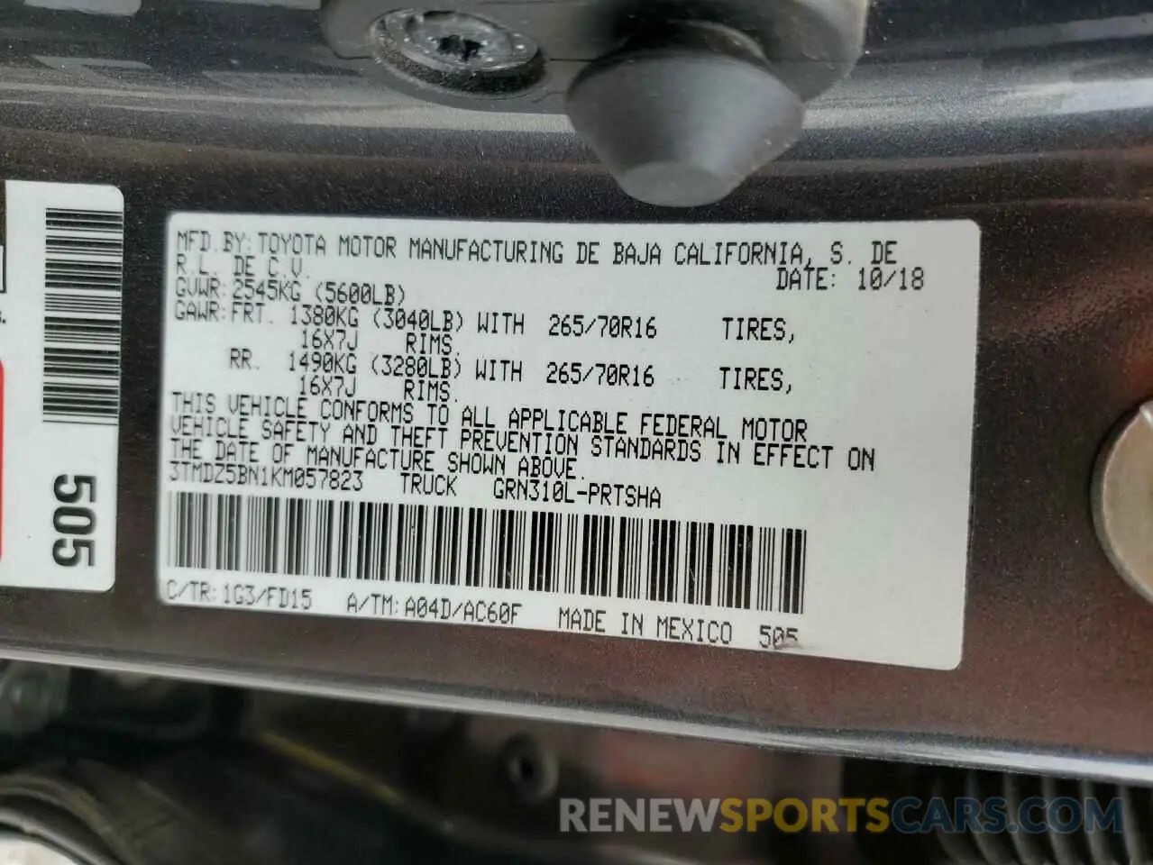 15 Photograph of a damaged car 3TMDZ5BN1KM057823 TOYOTA TACOMA 2019