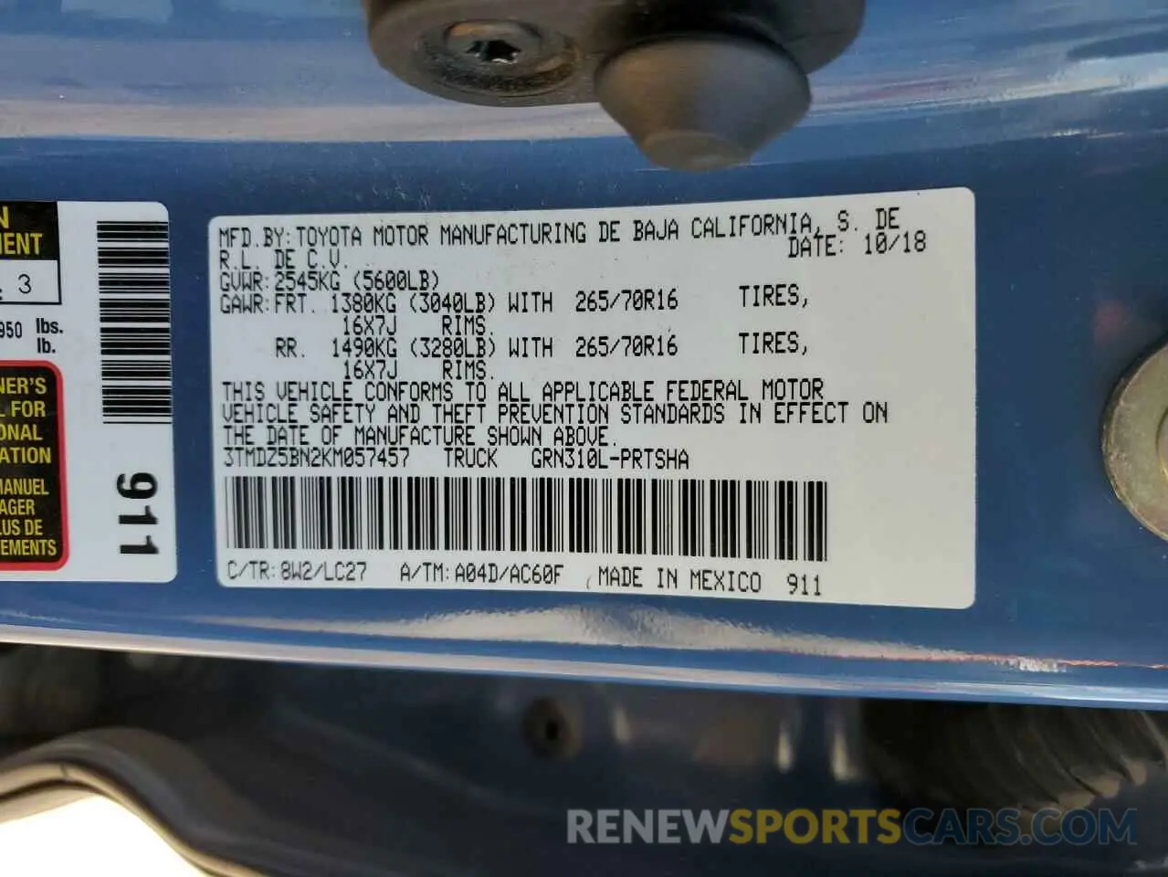 12 Photograph of a damaged car 3TMDZ5BN2KM057457 TOYOTA TACOMA 2019