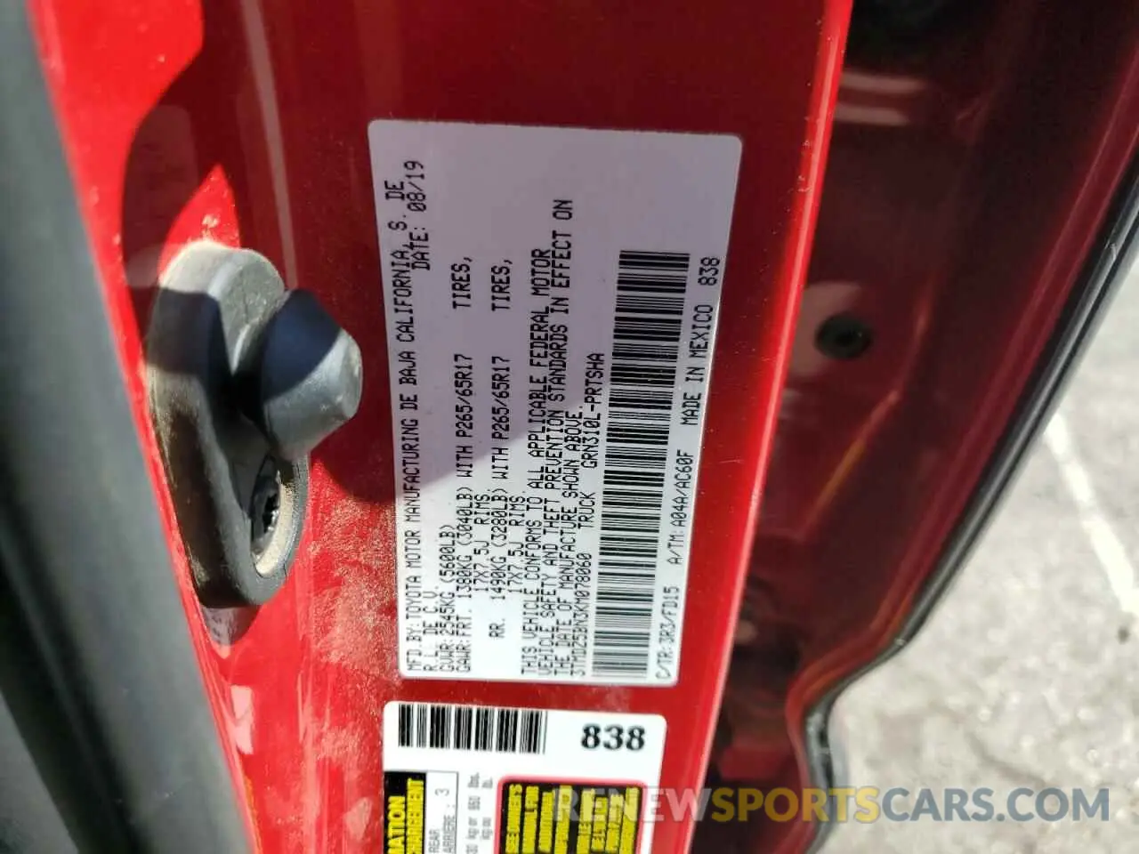 13 Photograph of a damaged car 3TMDZ5BN3KM078060 TOYOTA TACOMA 2019